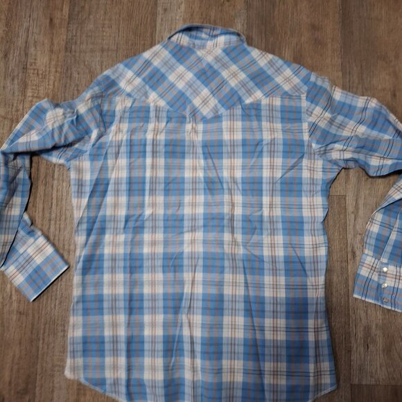 Rustler Mens Long Sleeve Plaid Western Pearl SnapShirt Size XL Cotton Blue White - Picture 2 of 5
